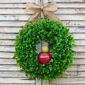 Be Merry Boxwood Wreath with Apples