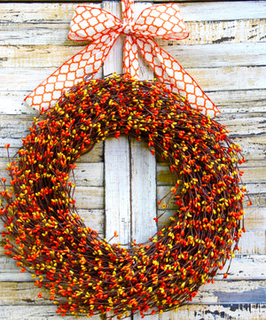 Orange & Yellow Pip Berry Wreath with Bow