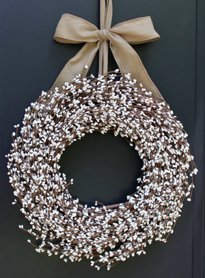 Cream Pip Berry Wreath with Bow