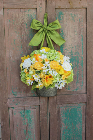 Yellow, White, & Green Floral Pail Door Hanger