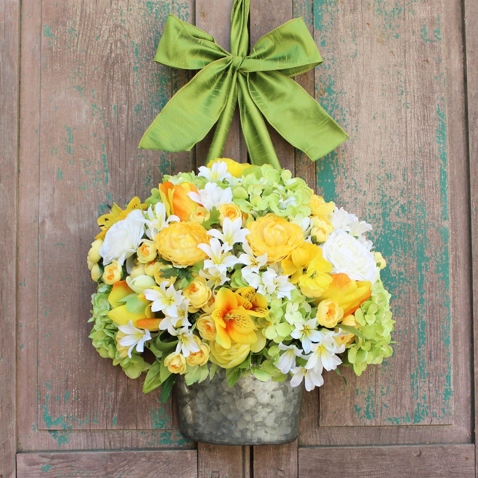 Yellow, White, & Green Floral Pail Door Hanger
