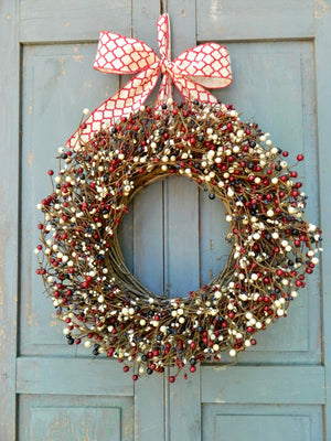 Patriotic Red White and Blue Berry Wreath with Bow