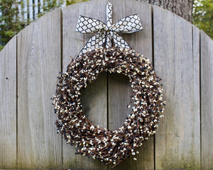 Black and White Wreath - Pip Berry Wreath - Everyday Wreath - Halloween Wreath - Choose Bow