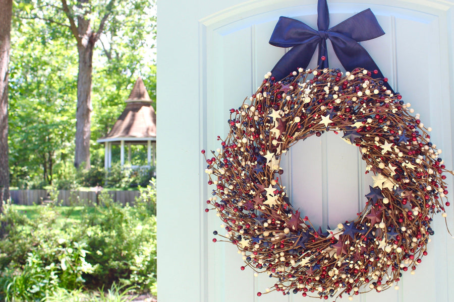 Red White and Blue Star Berry Wreath