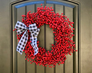 Red Waterproof Berry Wreath with Bow