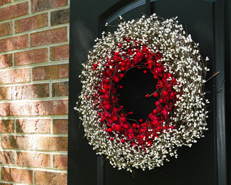 Christmas Wreath - Red Cream Wreath - Holiday Berry Wreath - Winter Door Decor