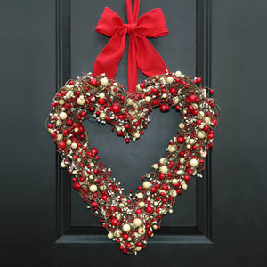 Red and Cream Valentine Heart Wreath