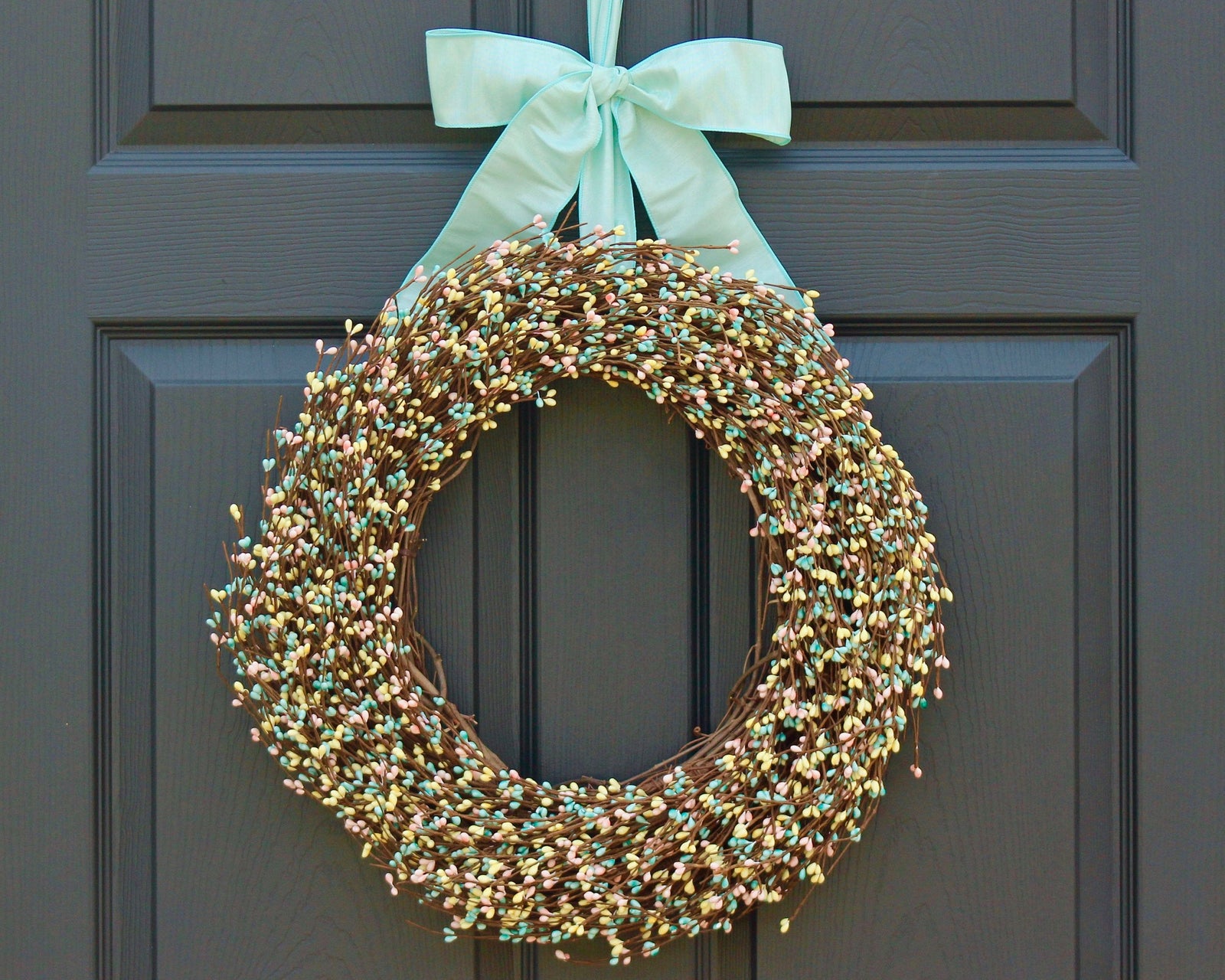 Aqua Yellow Pink Pip Berry Wreath