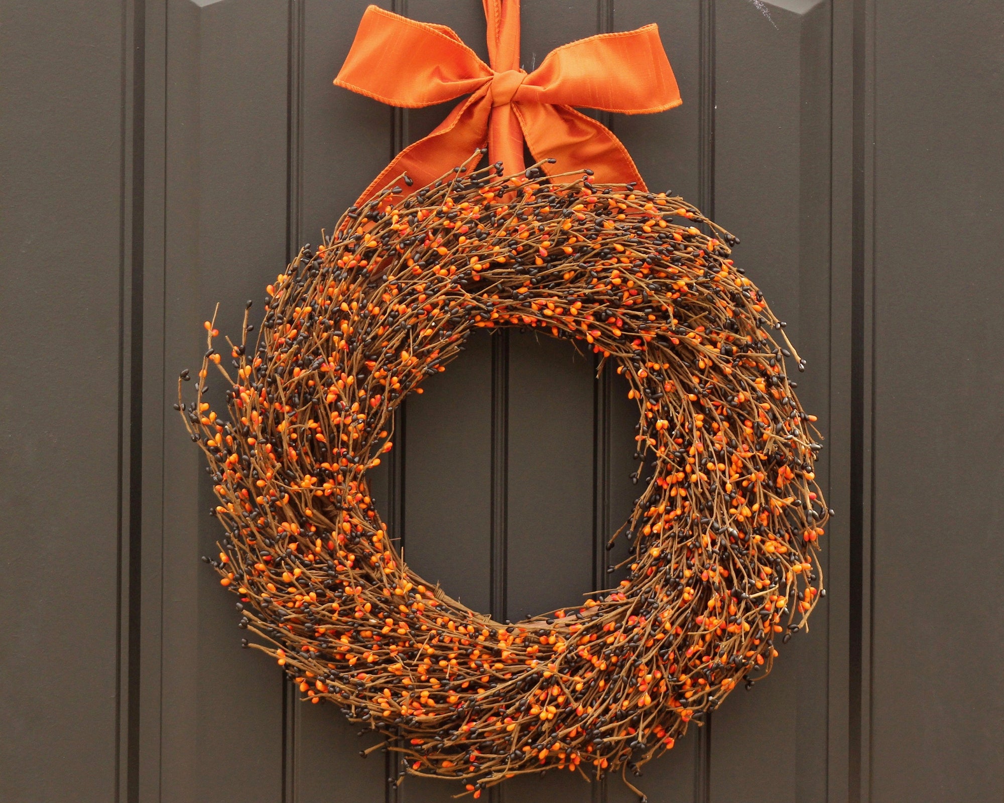 Black & Orange Pip Berry Wreath