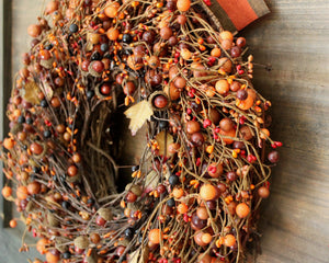 Fall Orange Berry Acorn Wreath with Bow