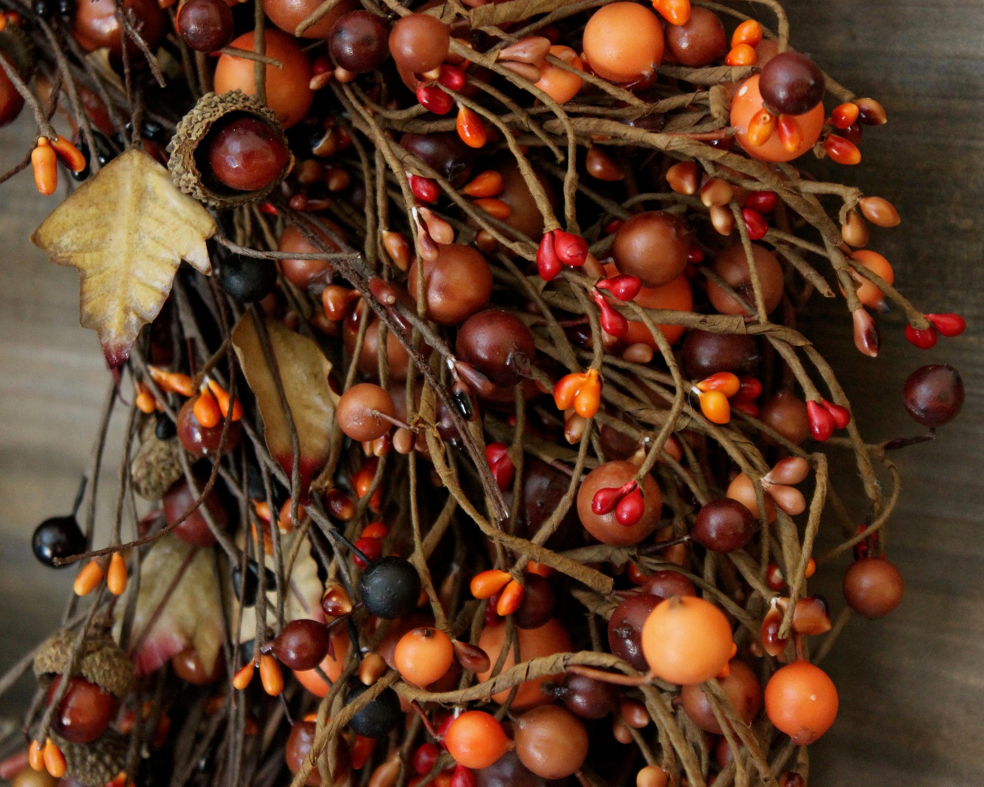 Fall Orange Berry Acorn Wreath with Bow
