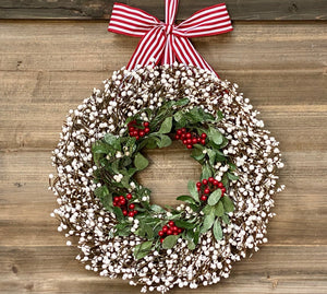 Holiday wreath, holiday decor, christmas wreath, white and green mistletoe berry wreath