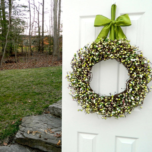 Light Green & Pink Spring Berry Wreath with Small Flowers | Ever ...