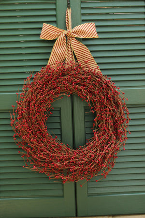 Red Pip Berry Wreath with Bow