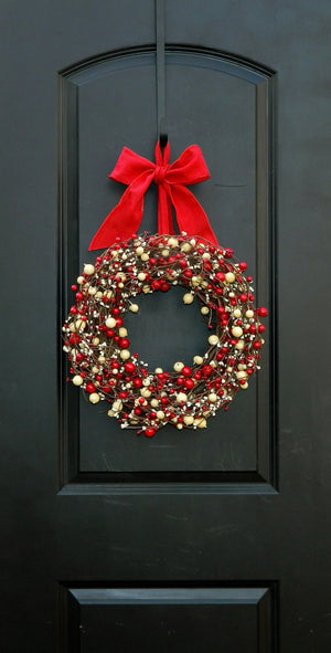 Red & Cream Combo Berry Wreath with Bow