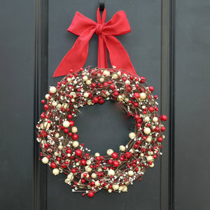 Red & Cream Combo Berry Wreath with Bow