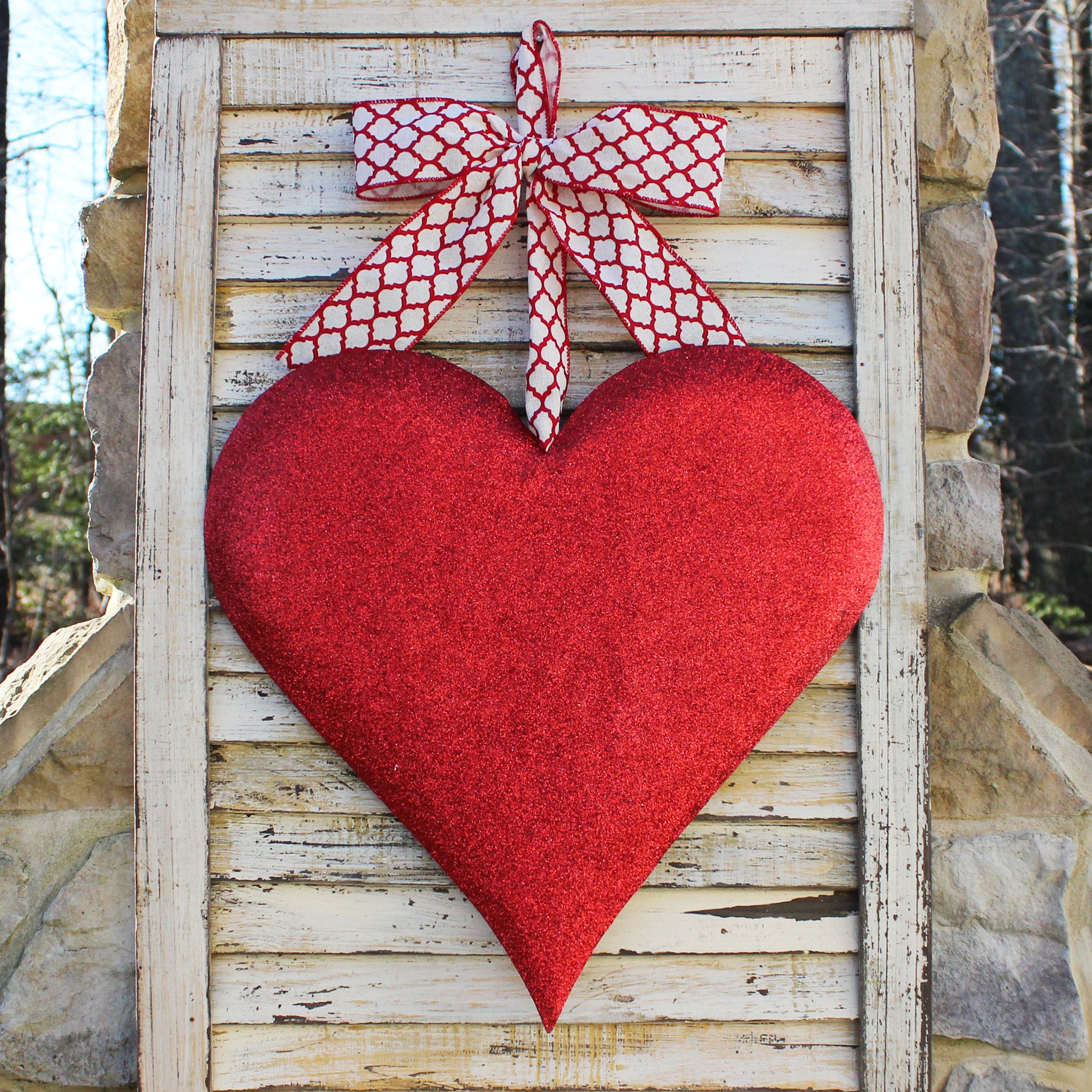 18 Red Pink Tinsel Heart Valentines Day Wreath, Heart Door Hanger